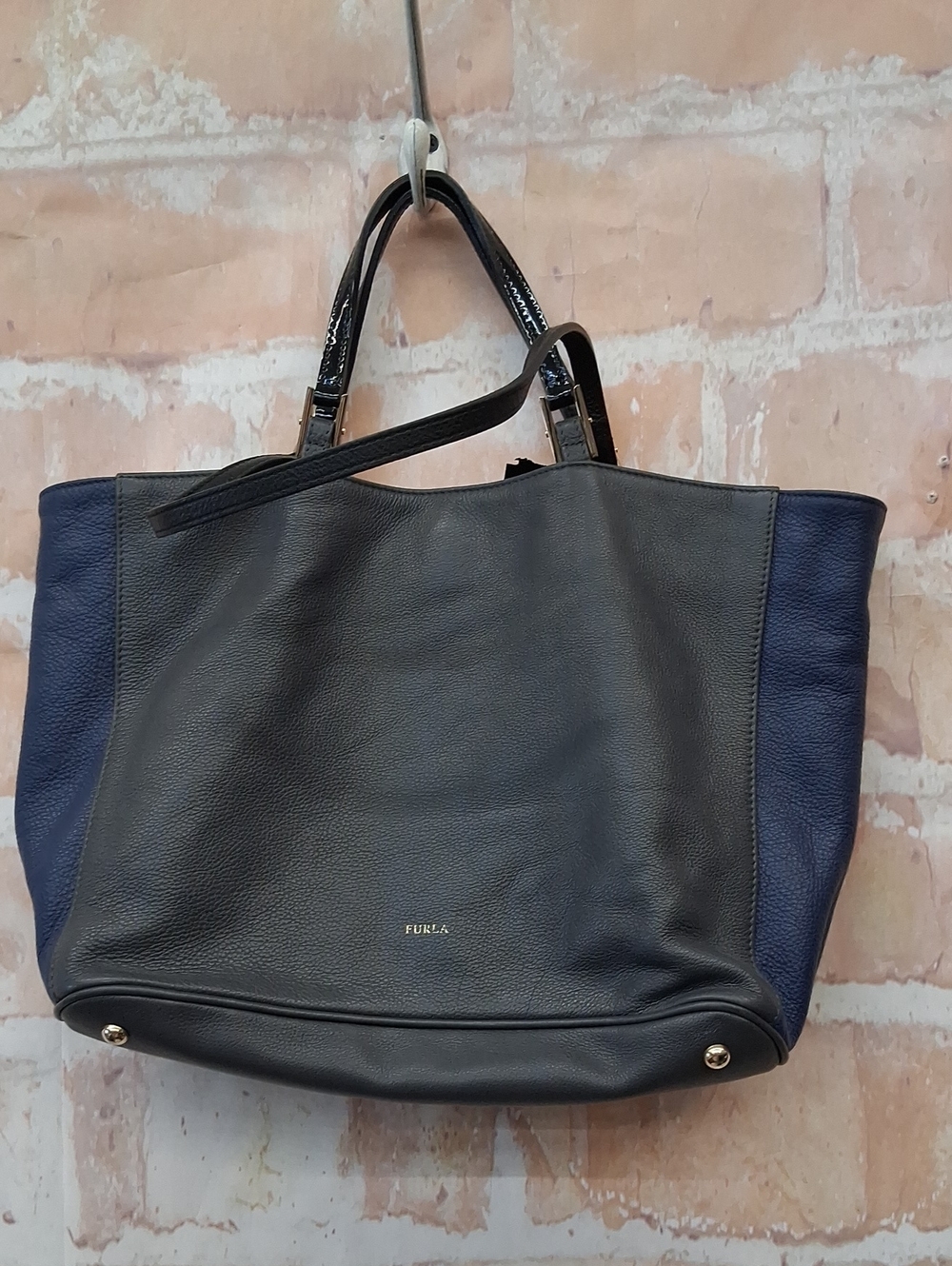 Furla Two-Tone Black & Navy Leather Tote